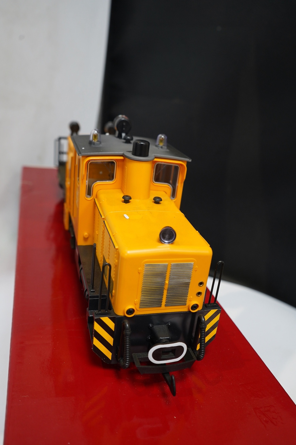 A boxed Lehman LGB (2067) G scale railway Schoema diesel rail cleaning locomotive, 2067, in yellow livery. Condition - good, some evidence of running wear.